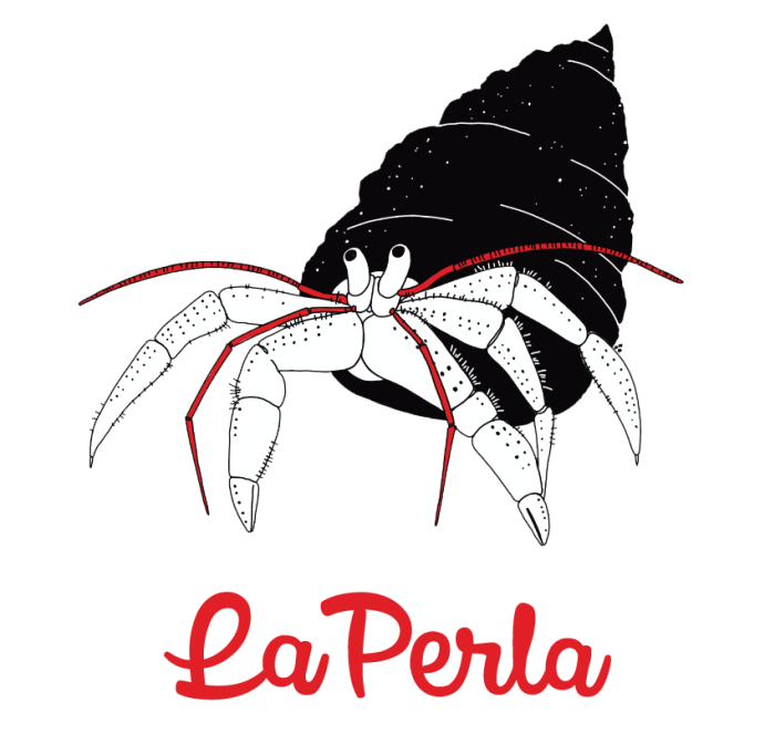 Etiqueta de La Perla: un cangrejo ermitaño